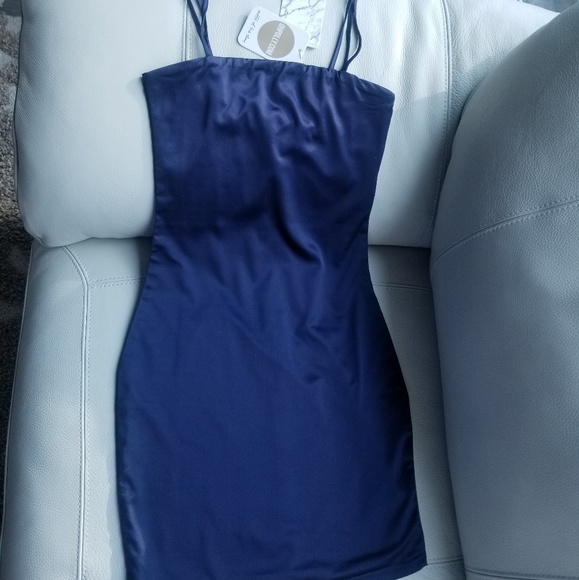 NWT-Navy satin spaghetti strap mini dress - Picture 2 of 6